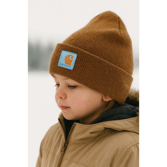 Carhartt Other - Carhartt Youth Beanie Hat Tan Brown Cuffed Knit Logo OS Winter Gift